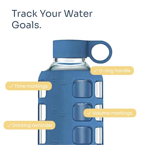 purifyou 40oz / 32oz / 22oz / 12oz Borosilicate Glass Water Bottle with Time & Volume Markers, Silicone Sleeve, Stainless Steel Lid – Reusable Glass Bottle for Water & Juice (32oz Chinese Porcelain) - Image 3