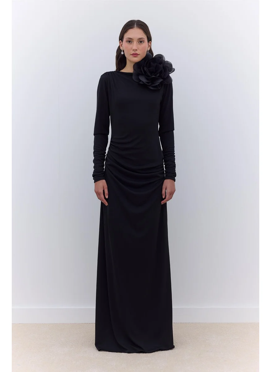 Manuka Hailey Draped Evening Dress Black