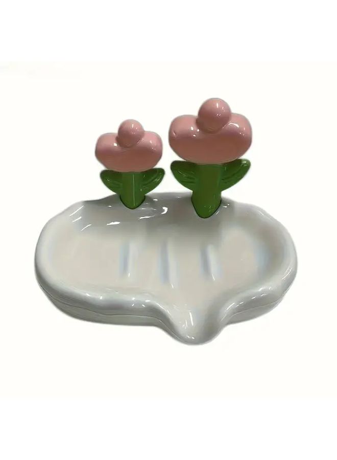 Oval White Soap Dish Self Draining Soap Holder Cute Bathroom Accessories - Image 4