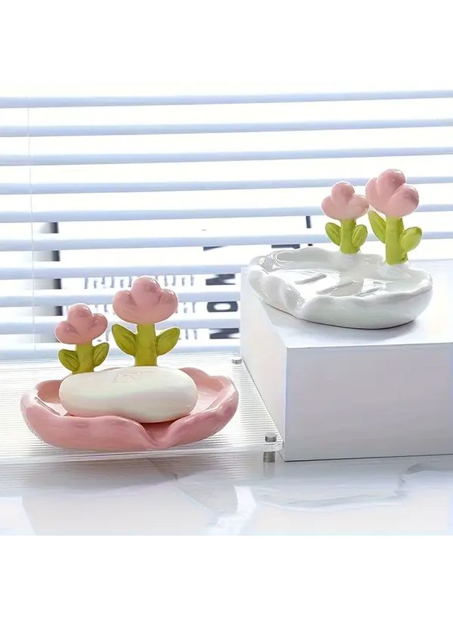 Oval White Soap Dish Self Draining Soap Holder Cute Bathroom Accessories - Image 1