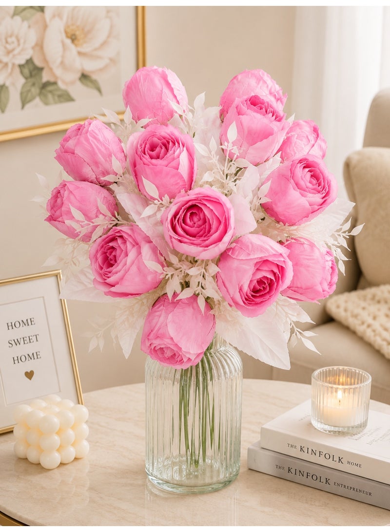 Artificial Flowers Lotus Bouquet, 12 Heads, Pink Color, 44Cm, For Vase Decoration, Table Centerpiece And Home Decor - Image 2