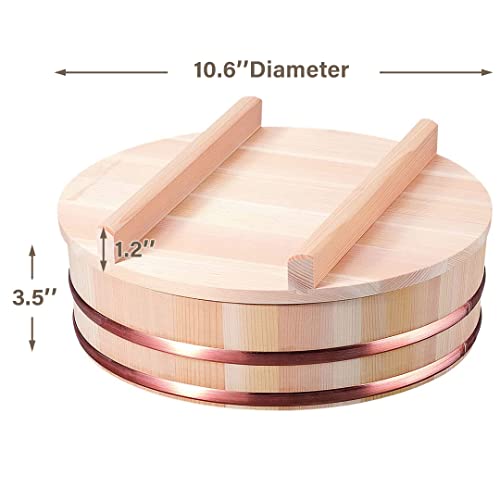 TIKUSAN Wooden Hangiri Sushi Rice Mixing Tub Copper Band with Lid Made in Japan Made of Sawara Cypress Sushi Rice Bowl with Lid Sushi Oke (10.6" (27cm)) - Image 3