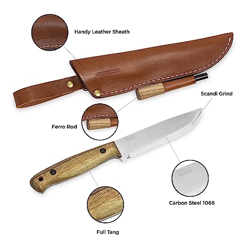BPSKNIVES Adventurer - Bushcraft Knife - Fixed-Blade Carbon Steel Knife with Leather Sheath and Firestarter - Outdoor Full Tang Knives - Camping Knives - Survival Tactical Camp Knives - Image 2