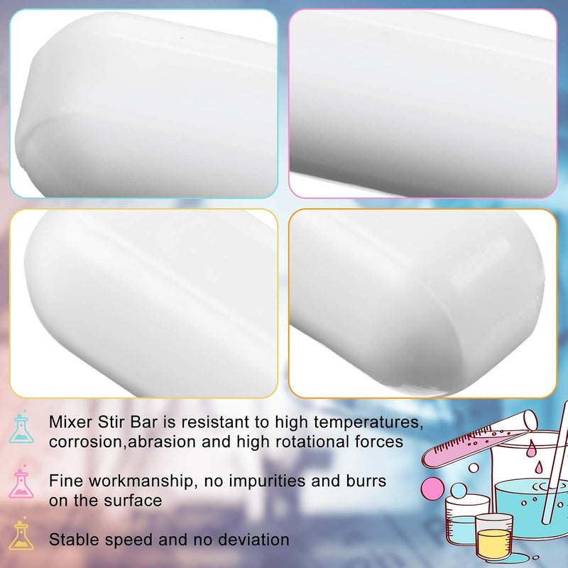 ويووداي مجموعة أعواد التحريك المغناطيسية من مكونة من 8 قطع، مصنوعة من مادة PTFE، باللون الأبيض، تُستخدم في المختبرات. تشمل: عود تحريك ومغناطيس لوحة التحريك (بطول 1 بوصة). - Image 2