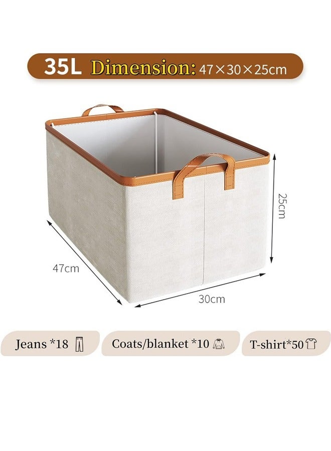 Beauenty 2 Pack Closet Storage Bins, Foldable Fabric Wardrobe Clothes Organizer with Sturdy Handles, 35L Large Capacity Storage Baskets for Shelves, Metal Frame Storage Boxes For Storing Clothes and Toy  - Image 5