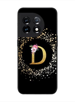 Rugged Black edge case for OnePlus 11R 5G / OnePlus Ace 2, Slim fit - Custom Monogram Initial Letter Floral Pattern Alphabet - D  (Black )