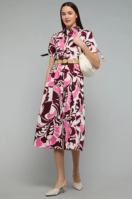 أر أند بي Patterned Shirt Dress with Short Sleeves