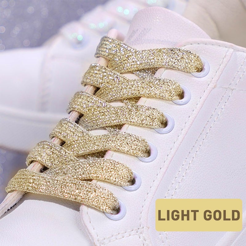 NDTEZUGT Flat Metallic Glitter Shoe Laces for Sneaker,5/16"(8mm) Sparkly Colorful Bling Sparkle Shoelaces Replacement Strings (Golden,47"/120cm) - Image 3