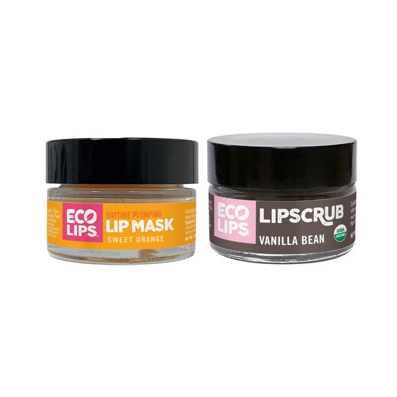 Eco Lips Daily Plumping Lip Mask with Hyaluronic Acid  Organic Vanilla Bean Sugar Lip Scrub 2pack by Eco Lips 100 Natural Made in USA