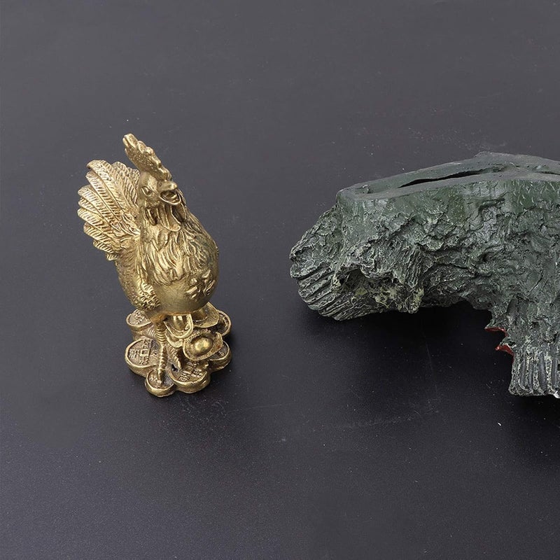 klarako Brass Chicken, Hand-Made Pure Brass Chicken, Rooster Statue Feng Shui Chicken Figurine Collection Symbol of Luck and Wealth for Office Enshrine Table Living Room Home Decoration - Image 3
