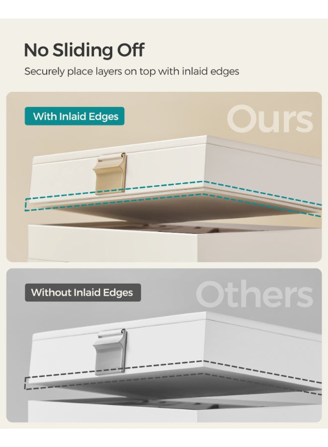 SONGMICS صناديق مجوهرات قابلة للتكديس من سونغميكس، صندوق مجوهرات مكون من 4 طبقات، علبة مجوهرات كبيرة، غطاء زجاجي شفاف، 17 × 28 × 18.3 سم، لطاولة الزينة، فكرة هدية، أبيض سحابي - Image 4