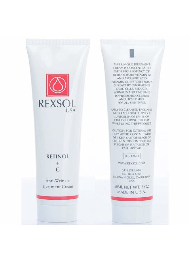 REXSOL - Retinol + Vitamin C Anti-Aging Cream | Effective Night Face Care & Dark Spot Remover | Anti-Aging Neck Cream & Wrinkle Cream That Truly Works | Infused with Vitamin E, A - 2 OZ - Image 1