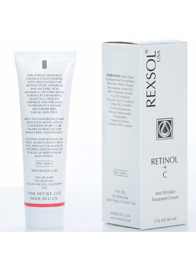 REXSOL - Retinol + Vitamin C Anti-Aging Cream | Effective Night Face Care & Dark Spot Remover | Anti-Aging Neck Cream & Wrinkle Cream That Truly Works | Infused with Vitamin E, A - 2 OZ - Image 1