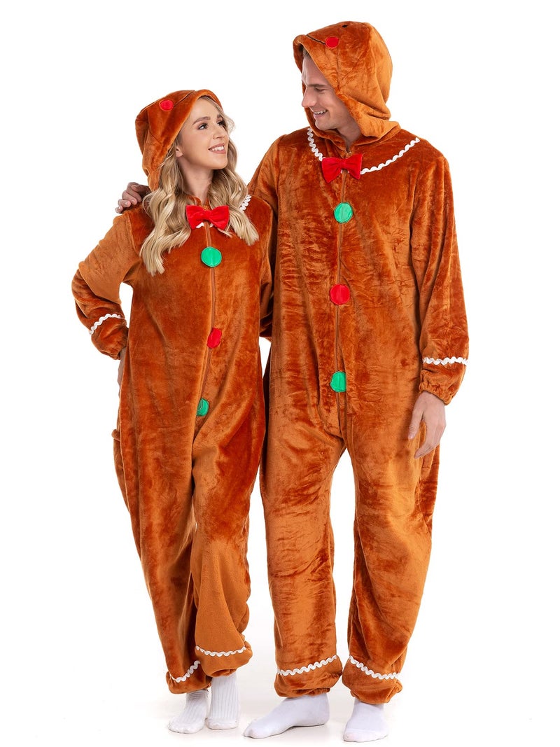 HSCTEK Gingerbread Onesie Adult Christmas Onesie Pajamas Women Men Family Gingerbread Costume Teen Medium