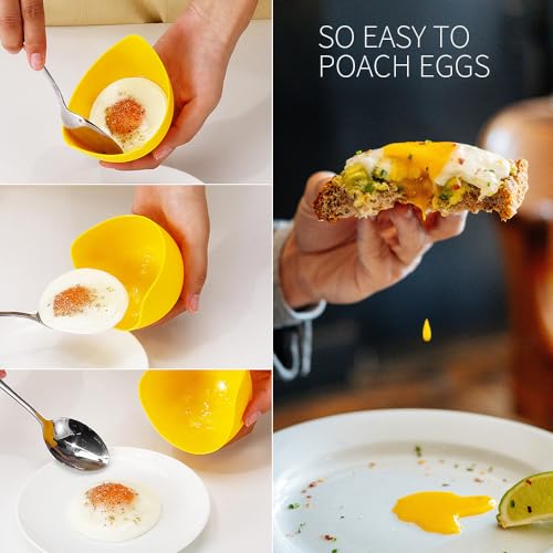 Mikim Silicone Egg Poacher Cups with Ring Standers, Nonstick Egg Poaching Cup for Stovetop Air Fryer Cooking, BPA Free, 4 Pack with Extra Oil Brush - Image 4