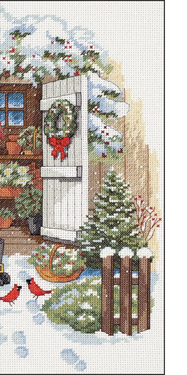 Dimensions Counted Cross Stitch Kit 'Garden Shed Snowman' 14 Count White Aida, 12'' x 14'' - Image 3