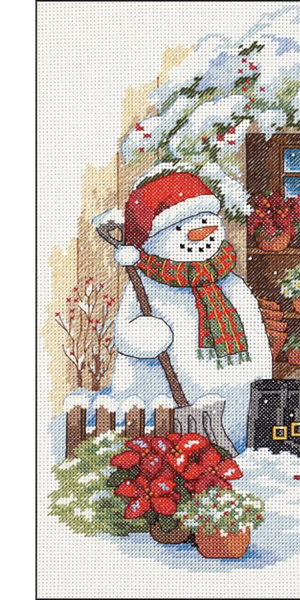 Dimensions Counted Cross Stitch Kit 'Garden Shed Snowman' 14 Count White Aida, 12'' x 14'' - Image 2