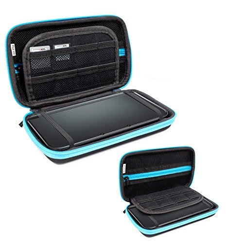 Orzly Carry Case for New 3DS XL Consoles with Slots for Games & Zip Pocket - BLUE on Black - Image 1