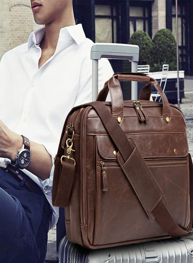Bosidu Leather Briefcases for Men 15.6 Inch Laptop Messenger Bag with Triple Compartments Water-Resistant Computer Shoulder Bag for Business, Travel, Work, Office, Brown - Image 3