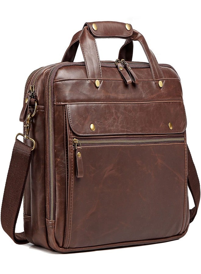 Bosidu Leather Briefcases for Men 15.6 Inch Laptop Messenger Bag with Triple Compartments Water-Resistant Computer Shoulder Bag for Business, Travel, Work, Office, Brown - Image 1