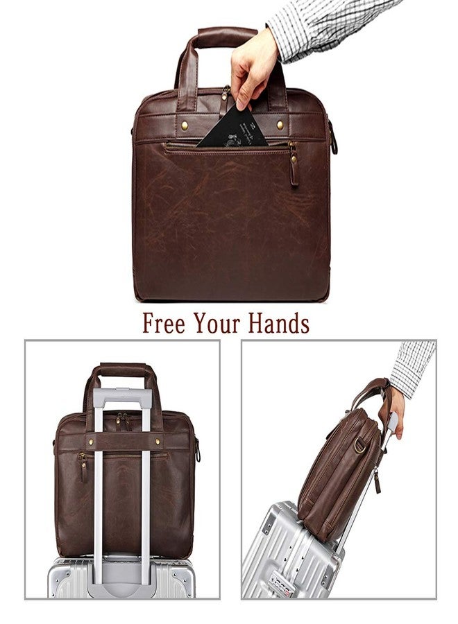 Bosidu Leather Briefcases for Men 15.6 Inch Laptop Messenger Bag with Triple Compartments Water-Resistant Computer Shoulder Bag for Business, Travel, Work, Office, Brown - Image 2