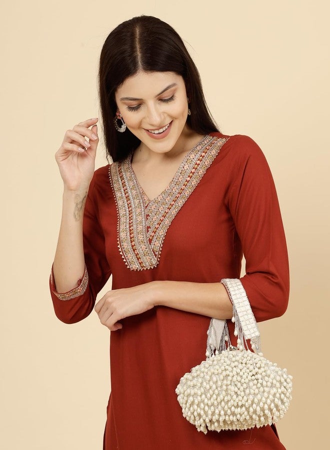 Anekaant Droop Pearl & Off White Pearl Embellished Faux Silk Clutch - Image 2