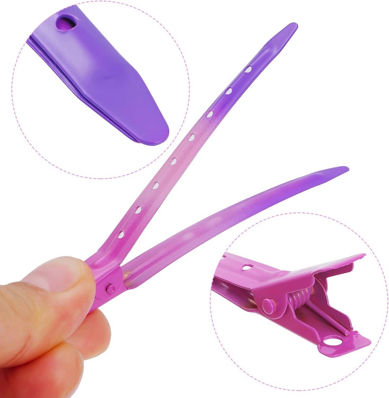 Bantoye 24 Packs Duck Bill Clips, 3.35 Inches Rustproof Metal Alligator Curl Clips with Holes for Hair Styling, Hair Coloring, Gradient Rose Red - Image 3