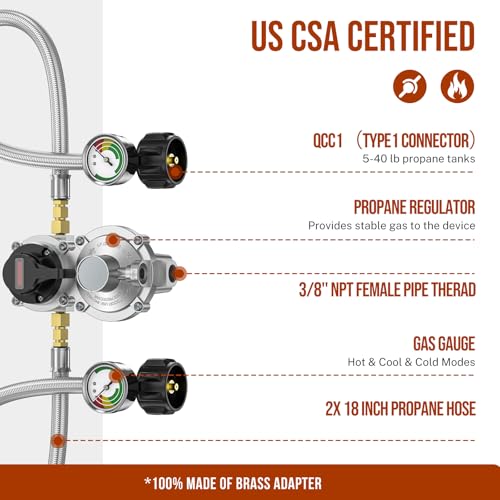 Alloxity 2-Stage Auto Changeover Rv Propane Regulator 2 Tank 18" Inch LP Pigtail Propane Hose with Gauge, QCC1 Dual Propane Tank Hose with Regulator Pressure, 3/8" NPT Female Outer, for rv Trailer - Image 2