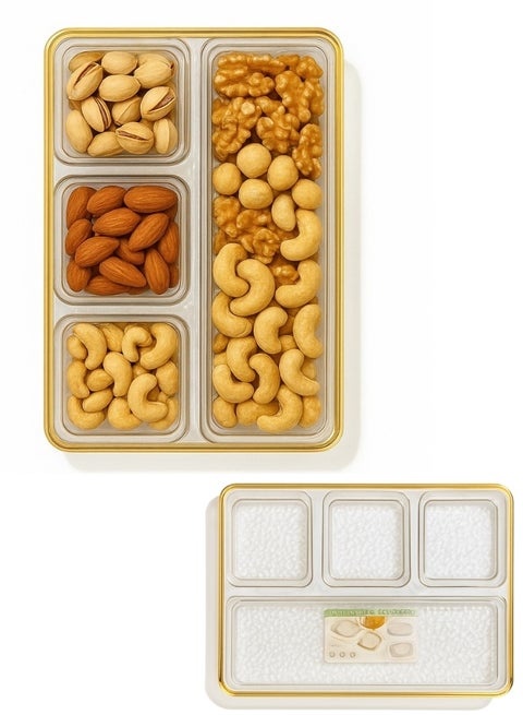Acrylic Snack and Nut Serving Tray with Gold Frame Divided into 4 Sections (Length: 30cm - Width: 20cm)