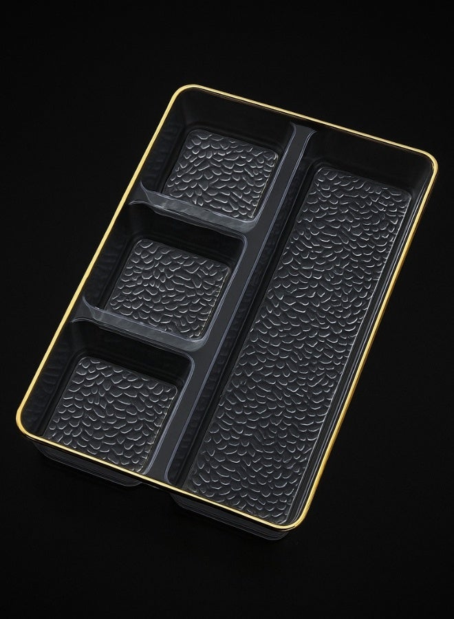 هابي هوم صينية تقديم الوجبات الخفيفة والمكسرات مصنوعة من الأكريليك بإطار ذهبي مقسمة إلى 4 أقسام (الطول: 30 سم - العرض: 20 سم) - Image 2