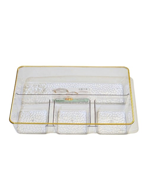 Acrylic Snack and Nut Serving Tray with Gold Frame Divided into 4 Sections (Length: 30cm - Width: 20cm)
