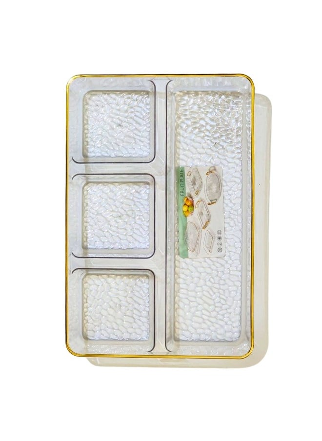 Acrylic Snack and Nut Serving Tray with Gold Frame Divided into 4 Sections (Length: 30cm - Width: 20cm)