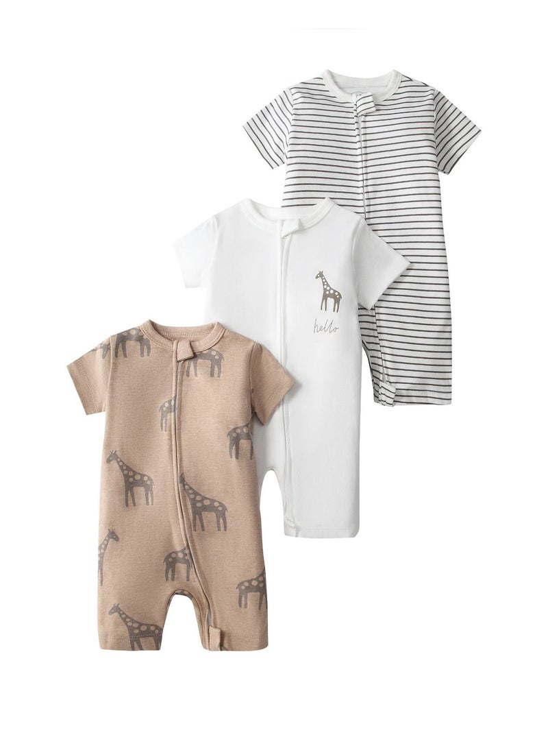 CICILADY Baby 3-Pack Short-Sleeve Onesies Bodysuit Baby Boy Girl Cotton Short Sleeve Zipper Rompers Infant 2-way Zippers Comfy Summer Jumpsuit