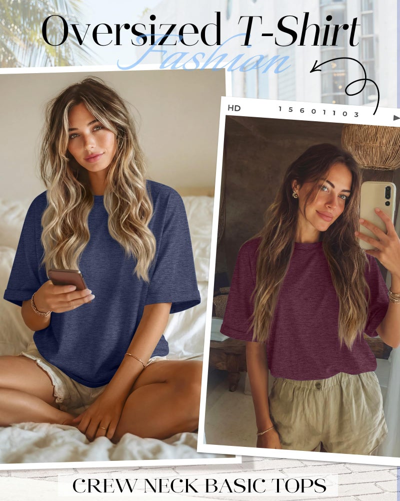 Riyiper 3 Pack Women's Oversized T-Shirt Half Sleeve Summer Tees Casual Loose Fit Crew Neck Basic Tops(Black, Navy Blue, Wine Red,Large) - Image 4