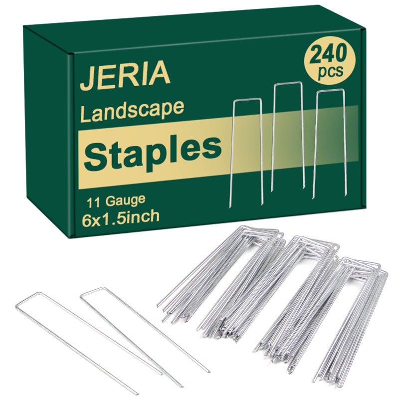 JERIA 6 Inch 240 Pack U-Shaped Galvanized Garden Stakes, 11 Gauge Landscape Staples, Landscape Fabric pins,Ground Stakes,Yard Stakes for Decorations - Image 1