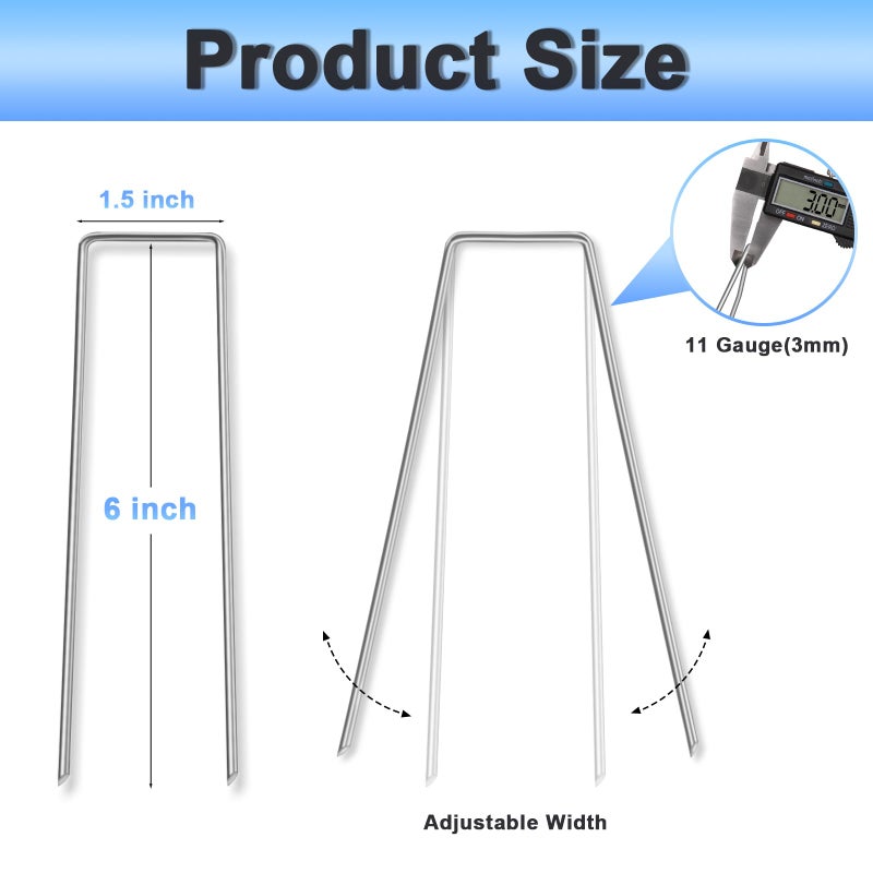 JERIA 6 Inch 240 Pack U-Shaped Galvanized Garden Stakes, 11 Gauge Landscape Staples, Landscape Fabric pins,Ground Stakes,Yard Stakes for Decorations - Image 2