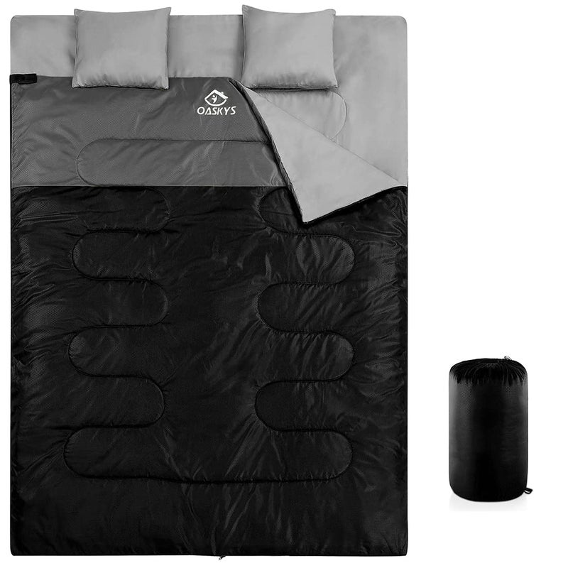 oaskys Double Sleeping Bag for Adults with 2 Pillows Queen Size XL Waterproof Sleeping Bag for All Season Camping Hiking Backpacking 2 Person Sleeping Bags for Cold Weather Warm
