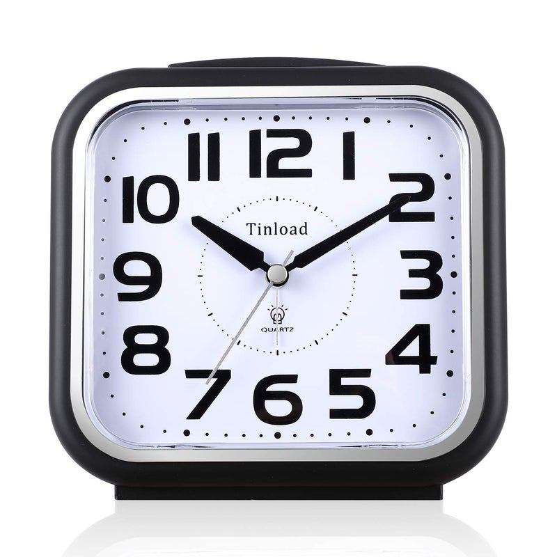 55 Extra Large Analog Alarm Clock Silent Non Ticking Gentle Wake Beep Sounds Increasing Volume Battery Operated Snooze and Manual Light Easy Set Black Best for Elder