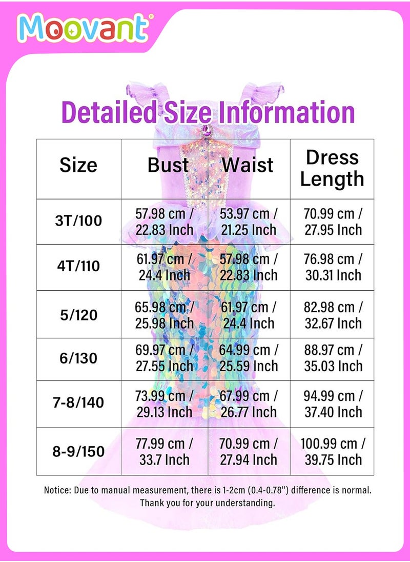 Moovant - 5PCS Girls Mermaid Princess Costume, Sequin Party Dress Children Princess Dress with Necklace Accessories, Halloween Birthday Role Playing Cosplay Costume for 110cm Height Girls - Image 1
