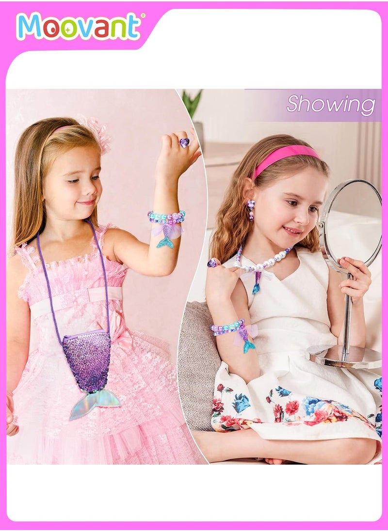 Moovant - 5PCS Girls Mermaid Princess Costume, Sequin Party Dress Children Princess Dress with Necklace Accessories, Halloween Birthday Role Playing Cosplay Costume for 110cm Height Girls - Image 1