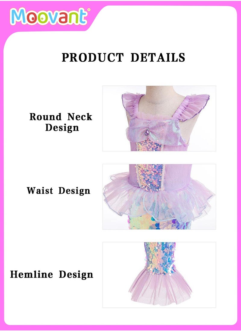 Moovant - 5PCS Girls Mermaid Princess Costume, Sequin Party Dress Children Princess Dress with Necklace Accessories, Halloween Birthday Role Playing Cosplay Costume for 110cm Height Girls - Image 1