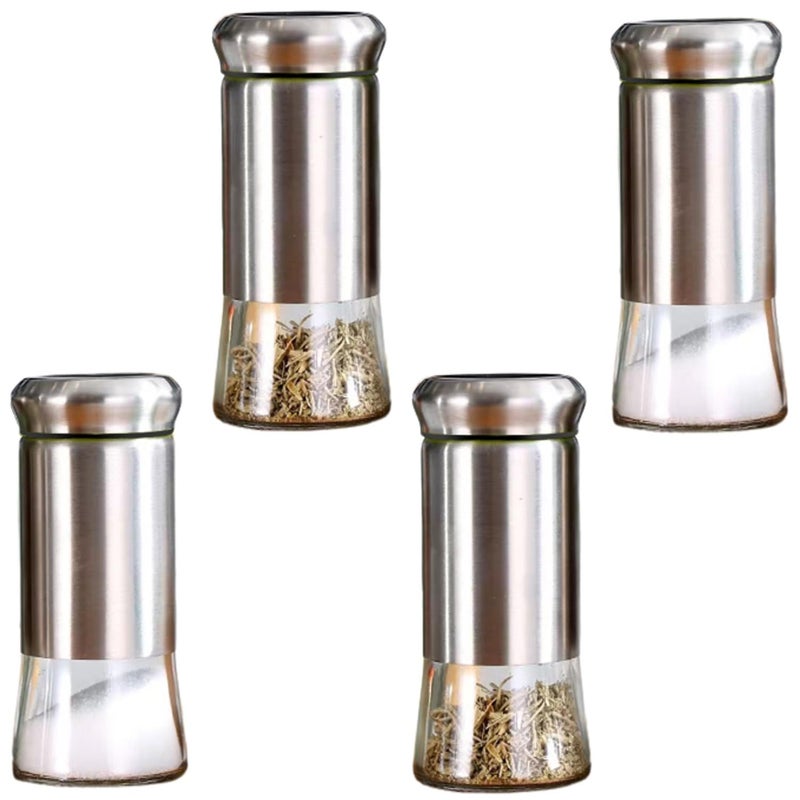 KRIVETY Premium Salt Pepper ShakerRefillable Dispenser with Elegant Stainless Steel Thick Clear Glass Bottom Perfect for HimalayanKosherSea SaltSpice Containers Home Restaurant Pack of 4 - Image 1