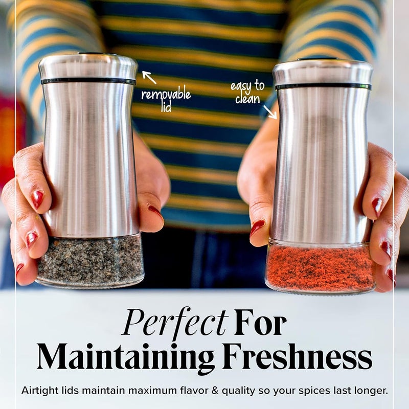 KRIVETY Premium Salt Pepper ShakerRefillable Dispenser with Elegant Stainless Steel Thick Clear Glass Bottom Perfect for HimalayanKosherSea SaltSpice Containers Home Restaurant Pack of 4 - Image 2
