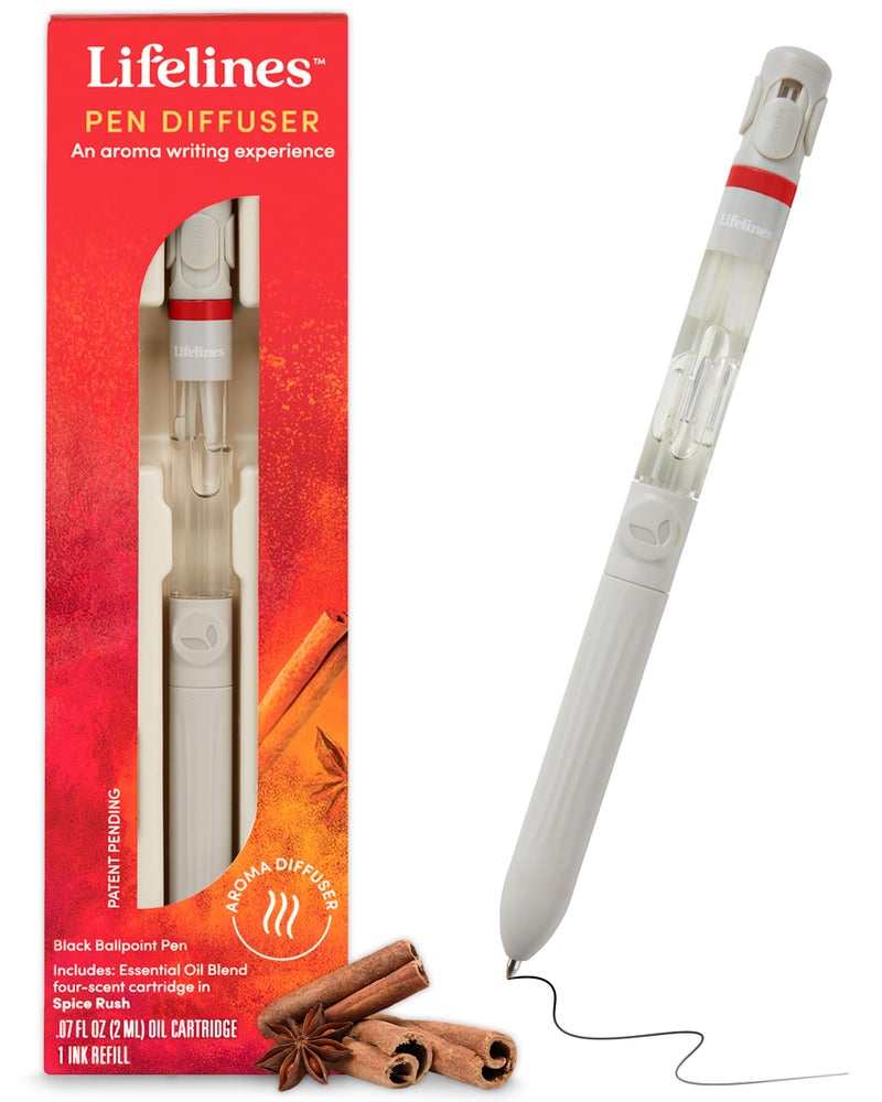 قلم ديفيوزر لايفلاينز سبايس راش 1 مم قلم حبر جاف أسود مع خلطات زيت أساسي معطر ديفيوزر للعلاج بالروائح غمر حسي نشر العطر أثناء الكتابة