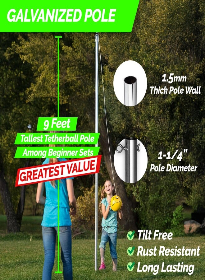 STERLING Sports Compact Tetherball Set for Outdoor Backyard with Ball and Rope Set, 9' Metal Pole, Air Pump Included - Image 2