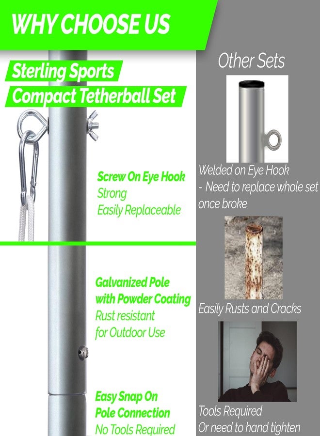 STERLING Sports Compact Tetherball Set for Outdoor Backyard with Ball and Rope Set, 9' Metal Pole, Air Pump Included - Image 3