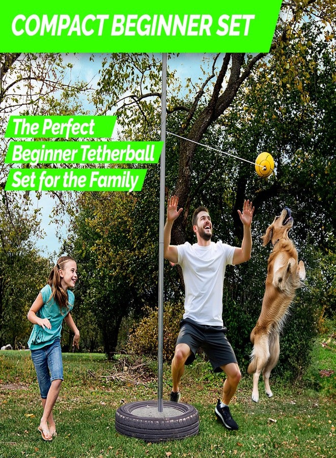 STERLING Sports Compact Tetherball Set for Outdoor Backyard with Ball and Rope Set, 9' Metal Pole, Air Pump Included - Image 5