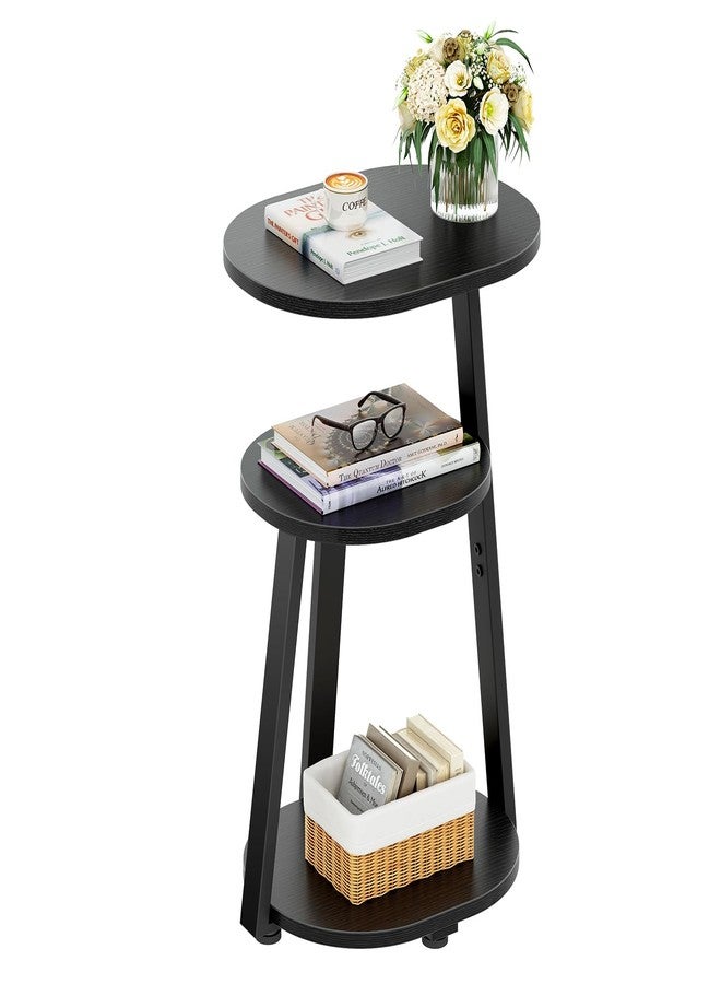 Kalrin Oval Side Table, Wood End Table with Metal Frame, Accent Bedside Table with 3-Tier Shelves, Nightstand for Living Room Bedroom Couch Bathroom, Pure Black - Image 4