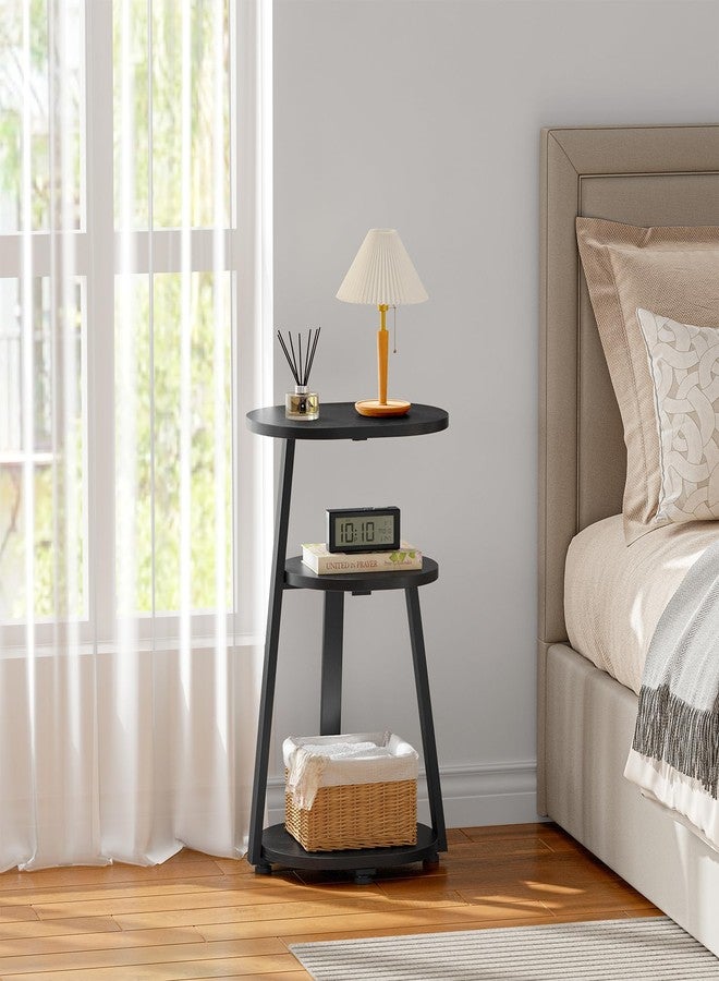 Kalrin Oval Side Table, Wood End Table with Metal Frame, Accent Bedside Table with 3-Tier Shelves, Nightstand for Living Room Bedroom Couch Bathroom, Pure Black - Image 5