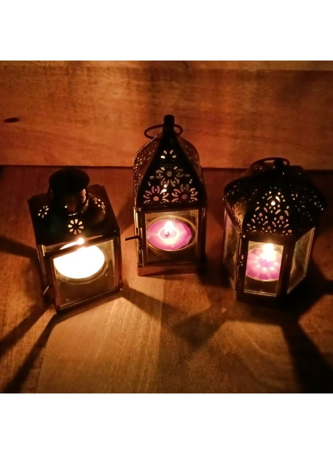 سوق ديزاينز فوانيس عربية - معدن ذهبي مع زجاج عادي، حوامل شموع مغربية، ديكور منزلي لرمضان والعيد، وعيد الميلاد، طراز عتيق مزخرف بثلاثة أشكال، مجموعة من 3 قطع - Image 5